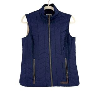 G.H. Bass Padded Quilted Vest Navy Blue with Gold Zipper Pockets | Size Small
